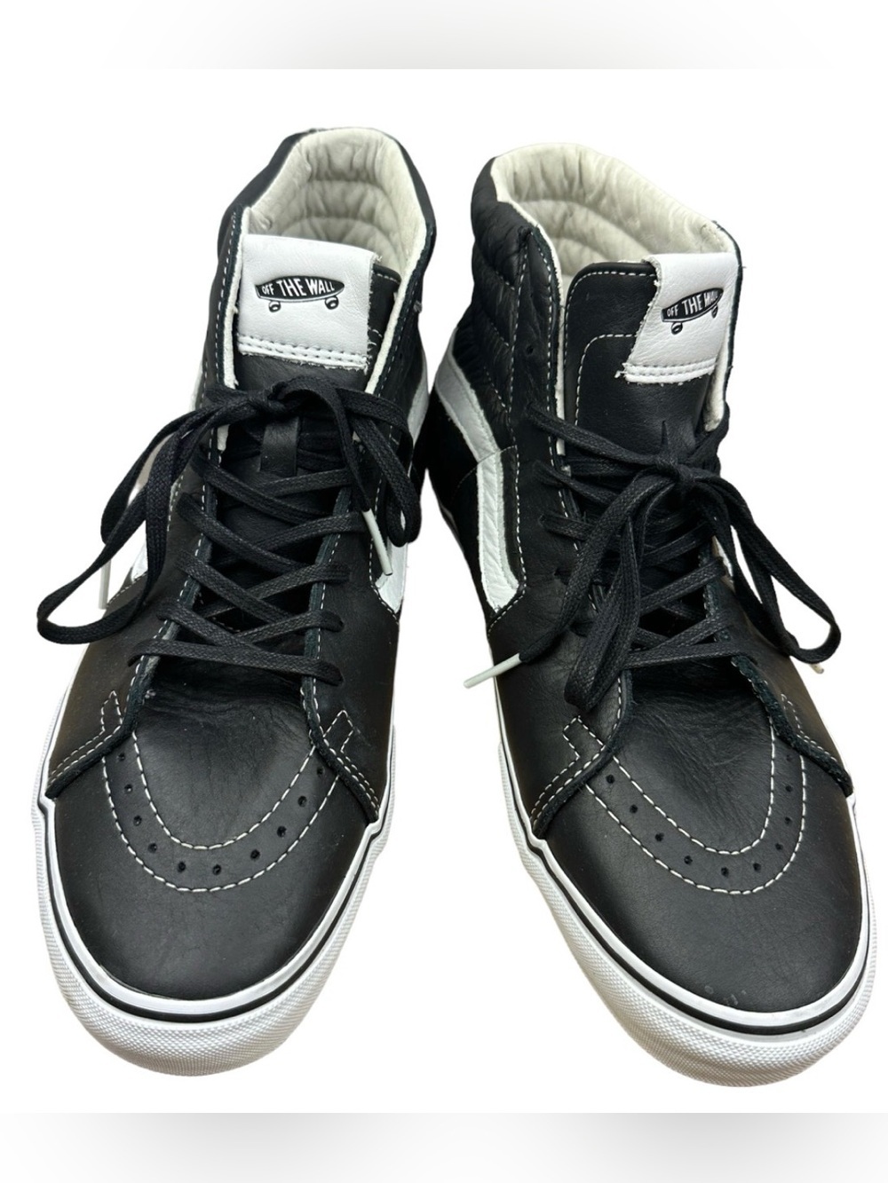 Vans Black Leather High-Top Sneakers with White Side Stripe, In Original Box